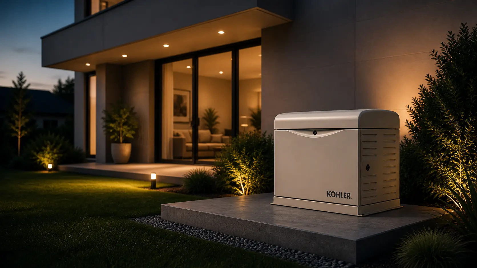 Generador automático a gas residencial Kohler instalado para respaldo energético domiciliario